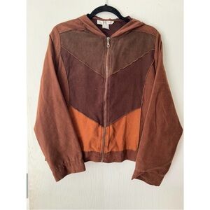 😀Vintage Kikit Sport - Brown Faux Suede Full Zip Hoodie - L
